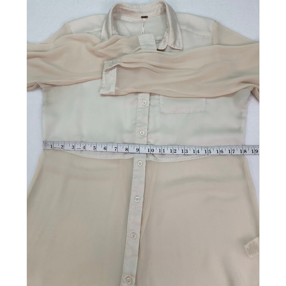 Free People Ivory Sheer Panel Button Up Tunic Top Tuxedo Back Size Small - Picture 11 of 13